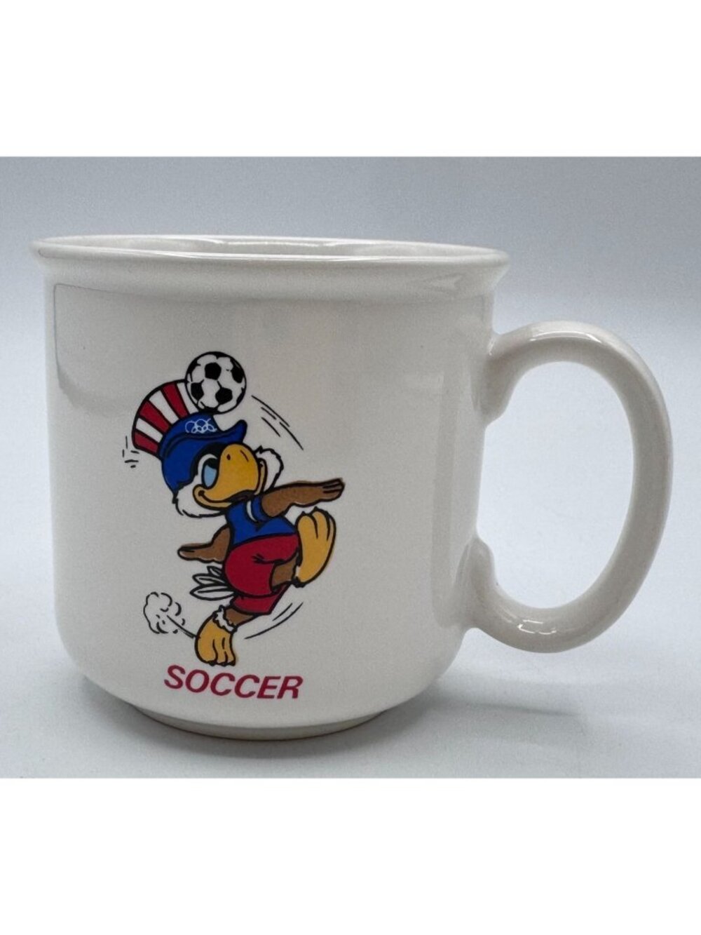 1984 McDonalds Olympics Soccer Mug Eagle Rings Vintage Ceramic Collectible